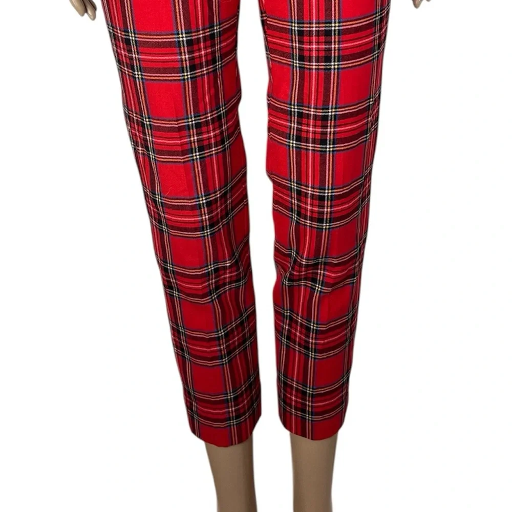 New J. Crew High Rise Cameron Red Plaid Wool Blend Stretch Straight Leg Pants